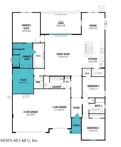 2D floor plan layout of this home in Lakes at Bella Lago, Green Cove Springs, FL (Image 4).