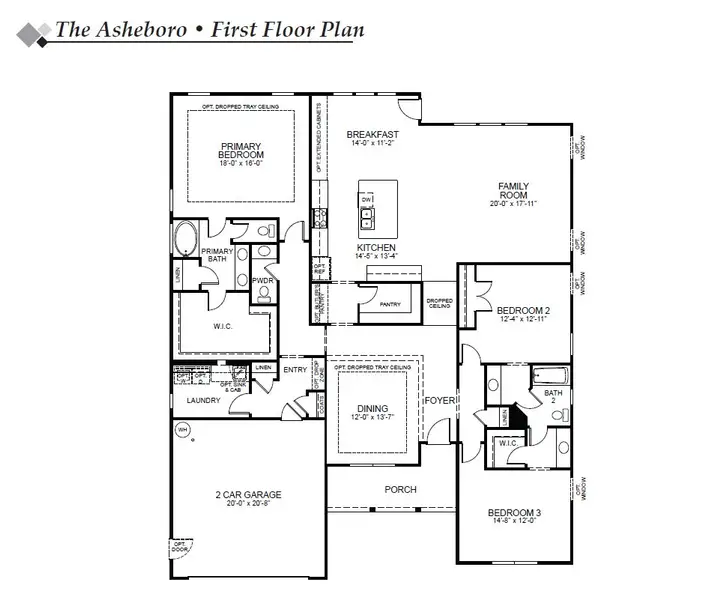 2D floor plan layout of this home in The Fairways at Springlake, York, SC (Image 2).