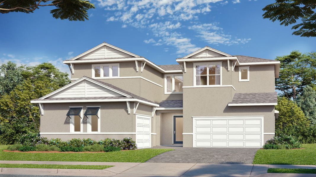 Front exterior of a new home in Biscayne Landing at Seaire, Parrish, FL, highlighting curb appeal (Image 23).