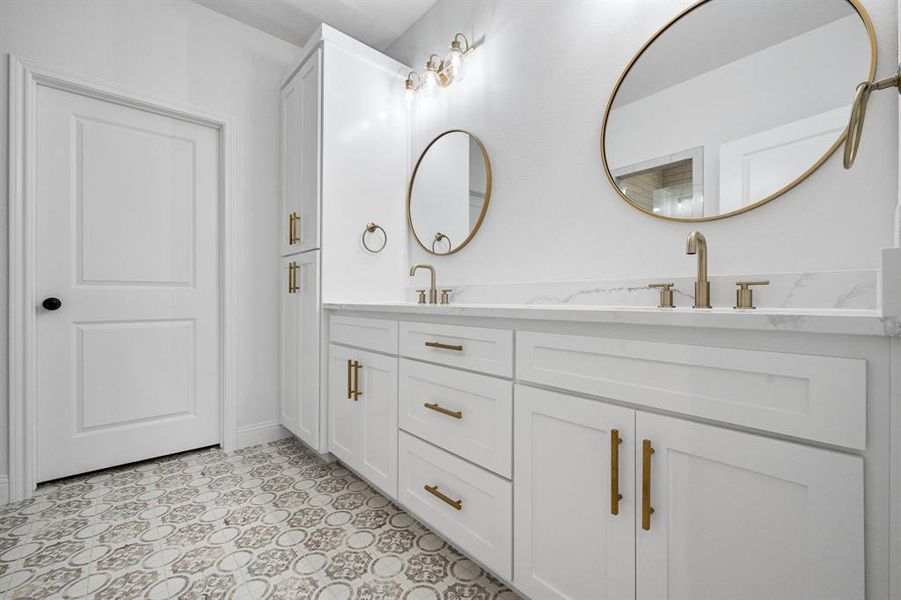 Full bathroom with double vanity and a sink