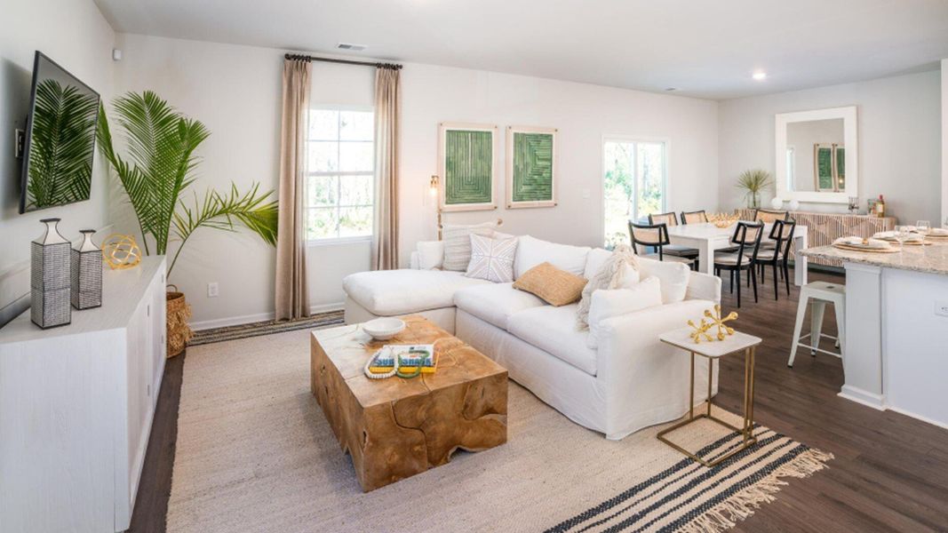 Furnished interior view inside a new home in Lindera Preserve at Cane Bay Plantation: American Dream Series, Summerville (Image 7). Furnished interior view inside a new home in Lindera Preserve at Cane Bay Plantation: American Dream Series, Summerville (Image 7).