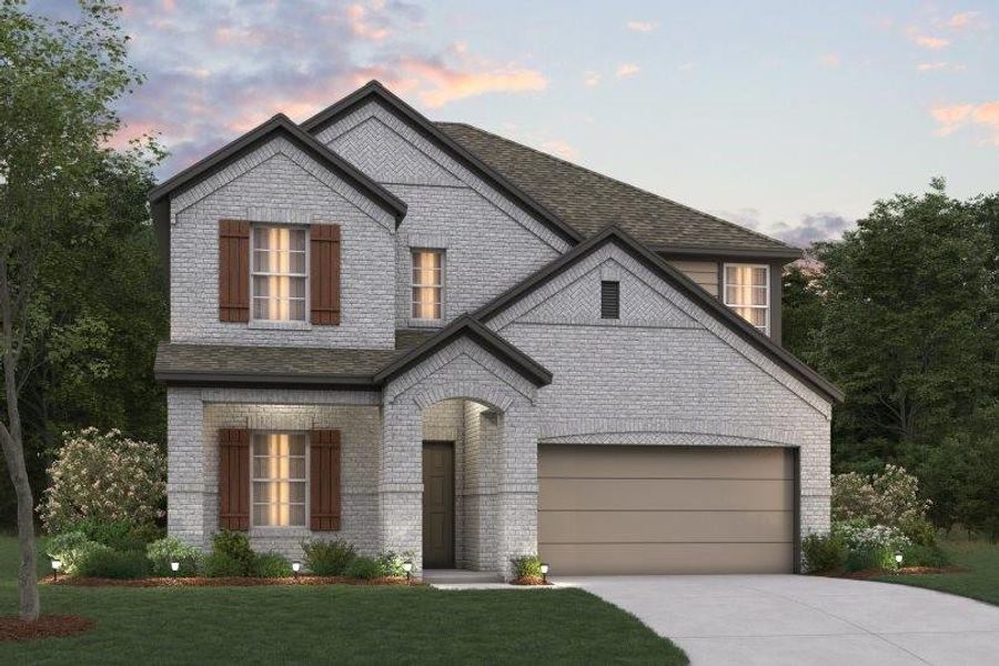 Front exterior of a new home in Tarrytown, Crowley, TX, highlighting curb appeal (Image 1).