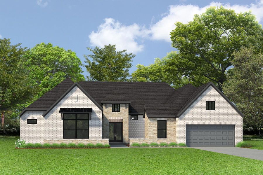 Front exterior of a new home in Briarley - Regency Collection, Montgomery, TX, highlighting curb appeal (Image 2). Front exterior of a new home in Briarley - Regency Collection, Montgomery, TX, highlighting curb appeal (Image 2).