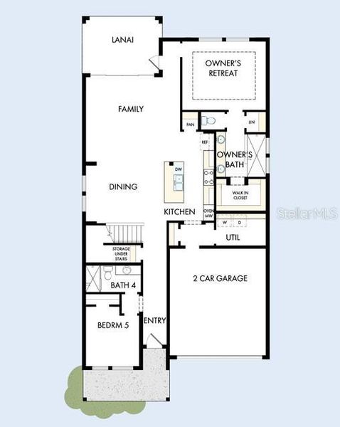 2D floor plan layout of this home in Oakfield at Mount Dora Cottage Series, Mount Dora, FL (Image 3).