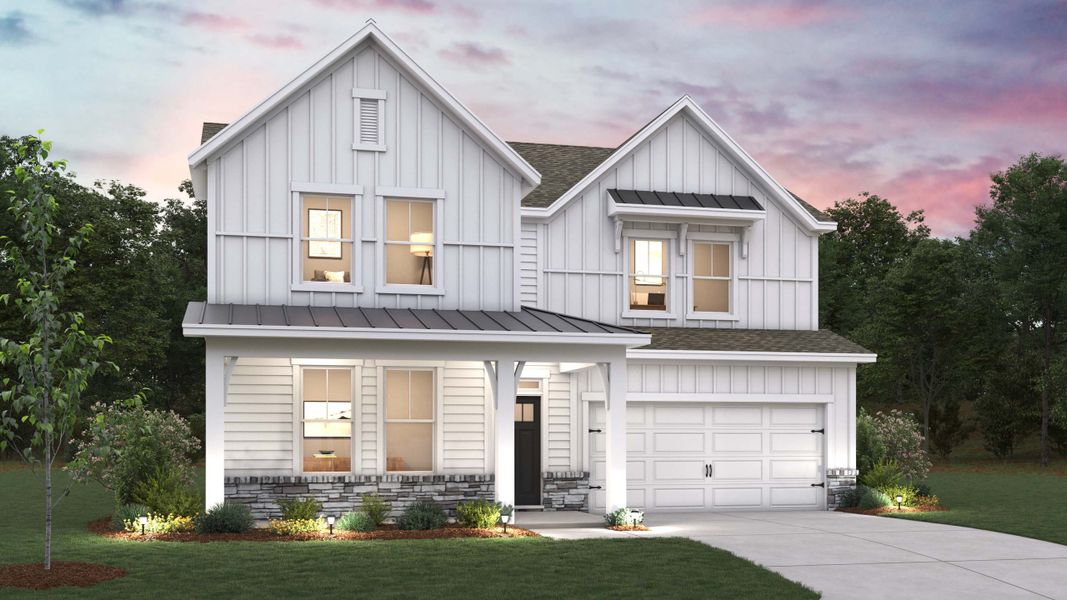 Front exterior of a new home in Avalon of Gastonia, Gastonia, NC, highlighting curb appeal (Image 1). Front exterior of a new home in Avalon of Gastonia, Gastonia, NC, highlighting curb appeal (Image 1).