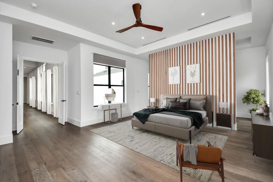 Indulge in opulent tranquility within this primary bedroom sanctuary. Bathed in natural light from expansive windows, the open space invites serenity and relaxation. Discover versatility with a flex area, perfect for crafting an inspiring home office or serene yoga retreat. Indulge in opulent tranquility within this primary bedroom sanctuary. Bathed in natural light from expansive windows, the open space invites serenity and relaxation. Discover versatility with a flex area, perfect for crafting an inspiring home office or serene yoga retreat.