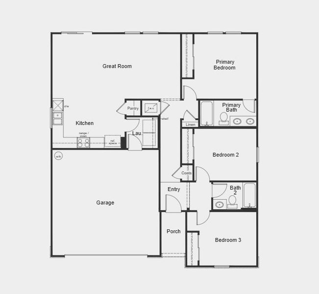 2D floor plan layout for the Plan 1286 by KB Home in Hawkes Meadow, Jacksonville, FL (Image 3). 2D floor plan layout for the Plan 1286 by KB Home in Hawkes Meadow, Jacksonville, FL (Image 3).