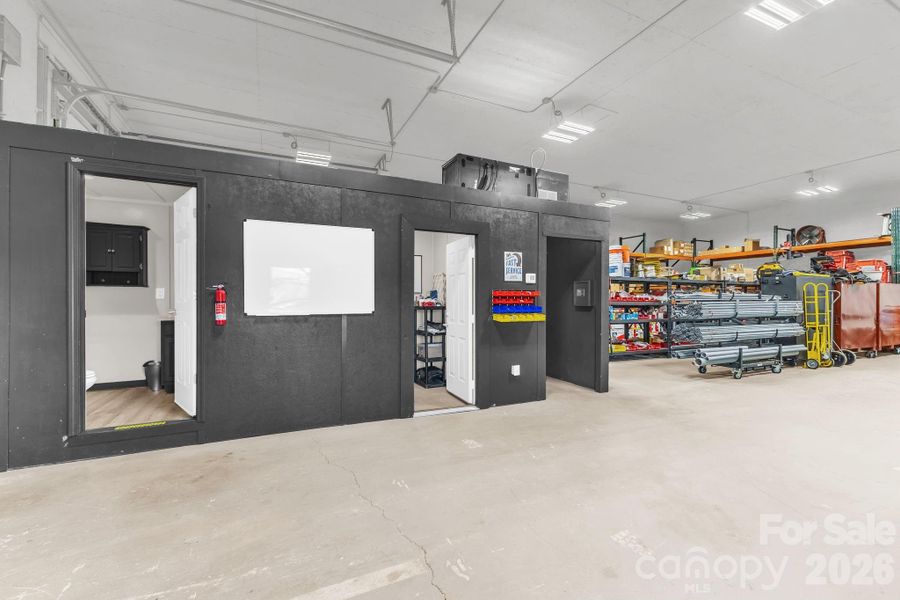 office, bathroom and snack room area