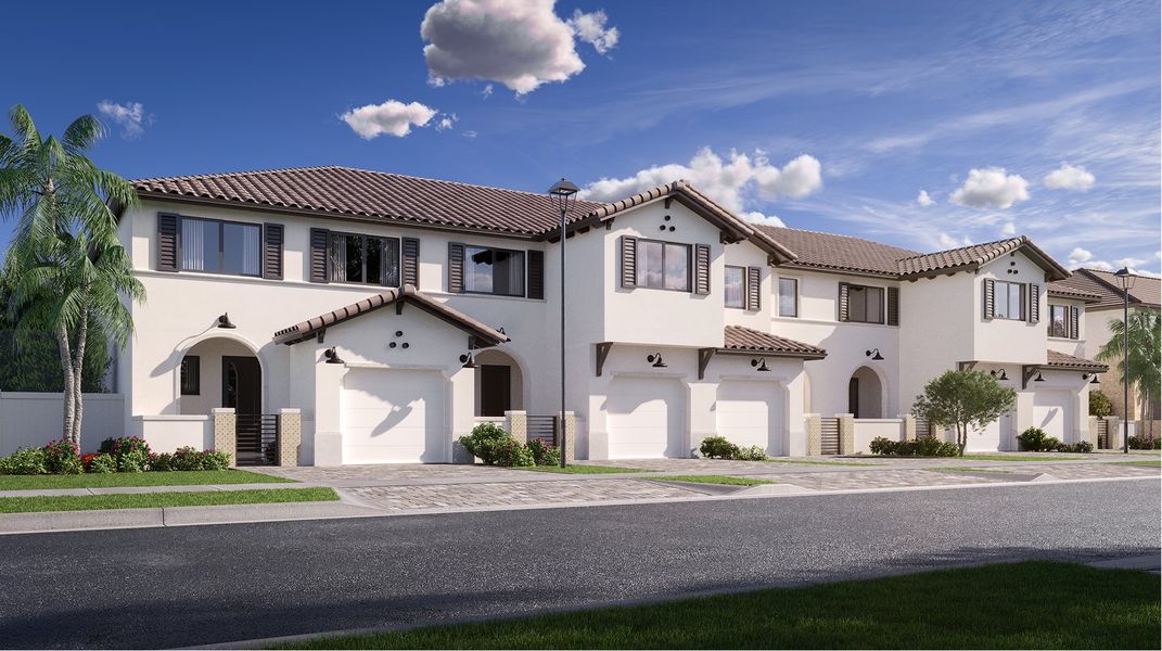Front exterior of a new home in Solterra, Sunrise, FL, highlighting curb appeal (Image 1). Front exterior of a new home in Solterra, Sunrise, FL, highlighting curb appeal (Image 1).