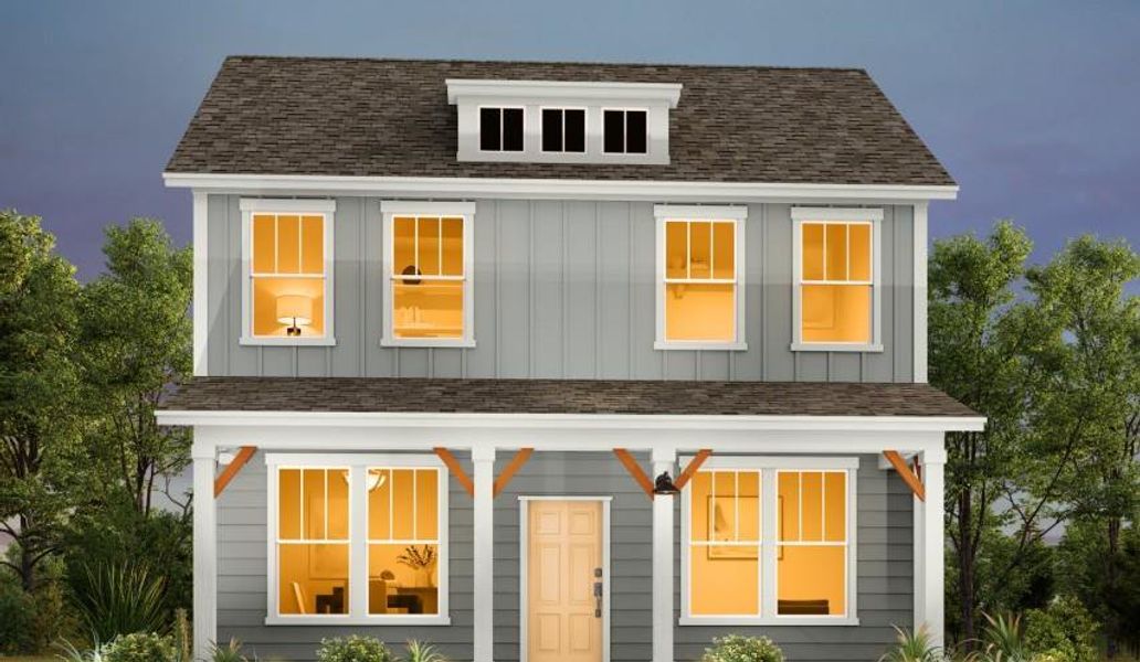 Front exterior of a new home in The Cottages at Lariat, Liberty Hill, TX, highlighting curb appeal (Image 1).