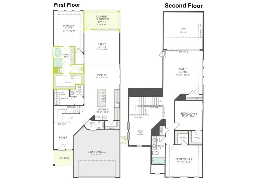 2D floor plan layout of this home in Prairie Collection at The Meadows, Denton, TX (Image 2). 2D floor plan layout of this home in Prairie Collection at The Meadows, Denton, TX (Image 2).