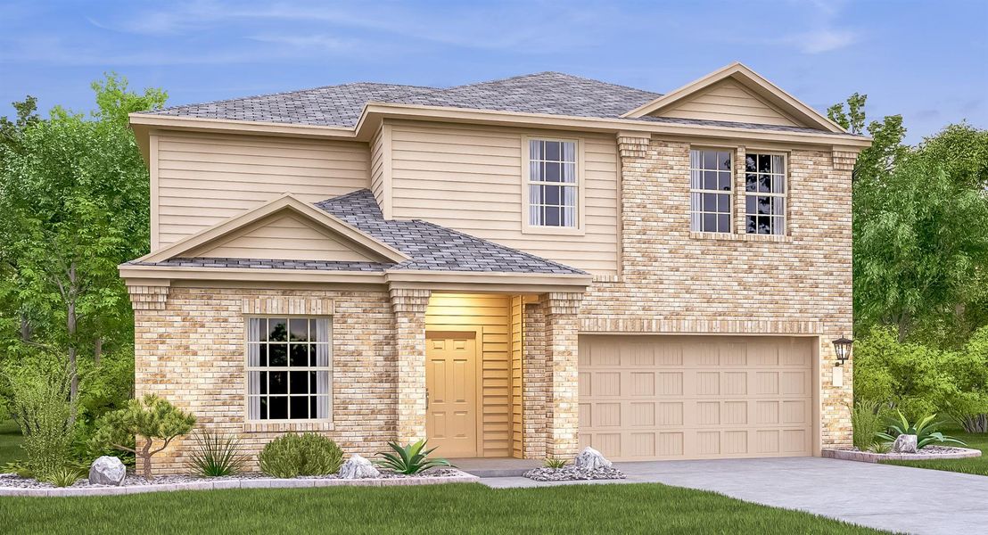 Front exterior of a new home in Lively Ranch: Highlands Collection, Georgetown, TX, highlighting curb appeal (Image 22).