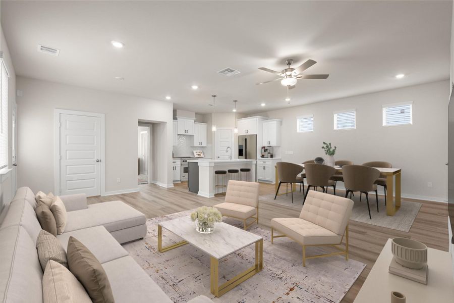 Living room, dining combo, ready for family dinners and family gatherings.This image has been virtually staged.