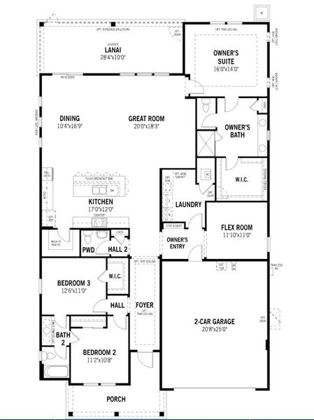 2D floor plan layout for the Canyon by Mattamy Homes in RiverTown - Cove, St. Johns, FL (Image 3).