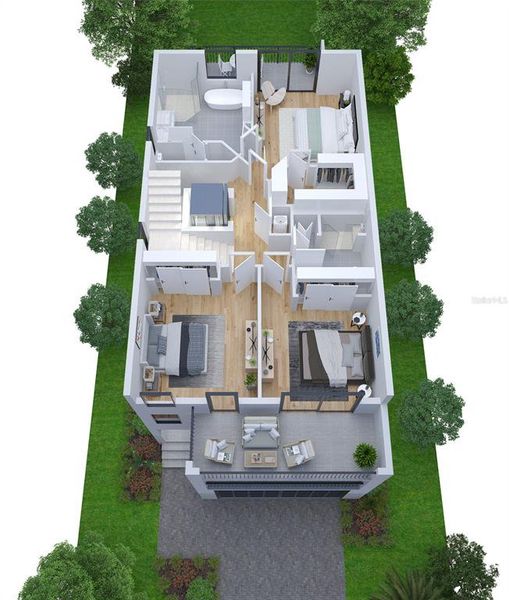 Rendering of furnished third floor floorplan pre-construction Rendering of furnished third floor floorplan pre-construction