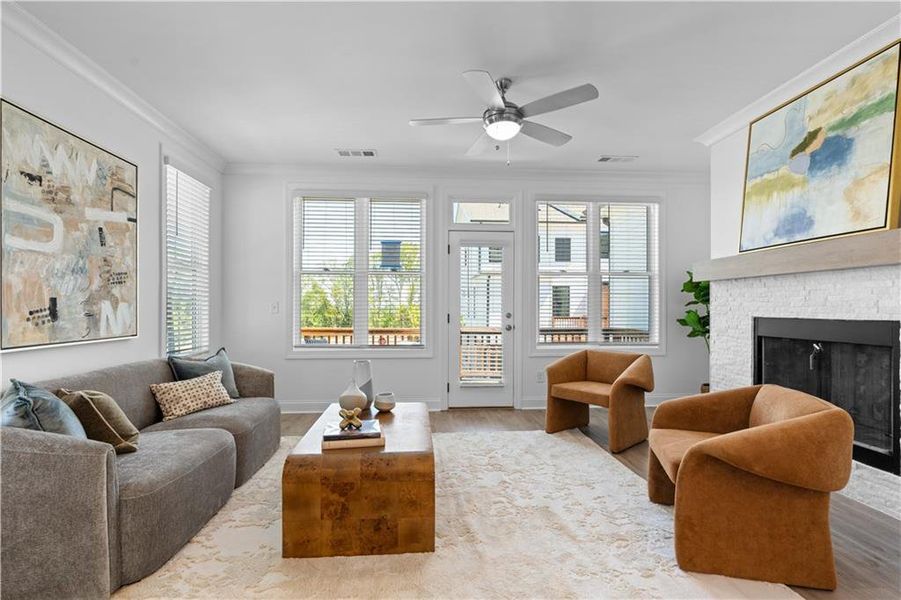 Furnished interior view inside a new home in Palisades Townhomes, Cumming (Image 10). Furnished interior view inside a new home in Palisades Townhomes, Cumming (Image 10).