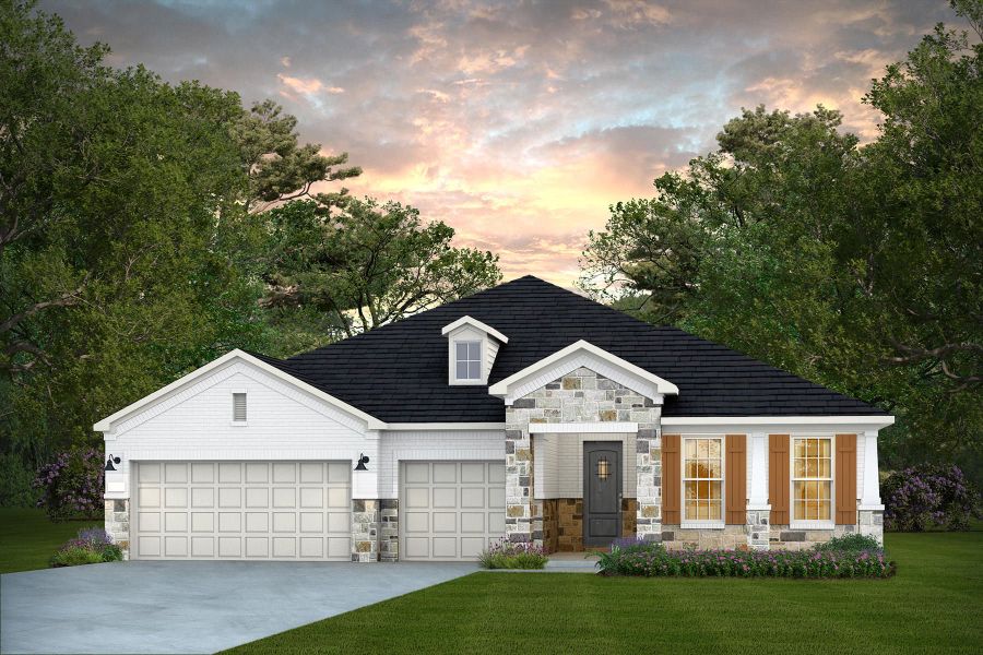 Representative exterior photo of a completed home built from the Renown by Del Webb in Del Webb Fulshear, Fulshear, TX (Image 27). Representative exterior photo of a completed home built from the Renown by Del Webb in Del Webb Fulshear, Fulshear, TX (Image 27).