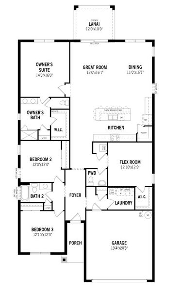 2D floor plan layout for the Gateway by Mattamy Homes in Crosswind Ranch, Parrish, FL (Image 3).