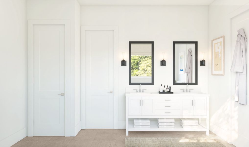 Primary bath with chrome fixtures