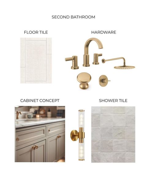 Secondary bathroom design mood board.
