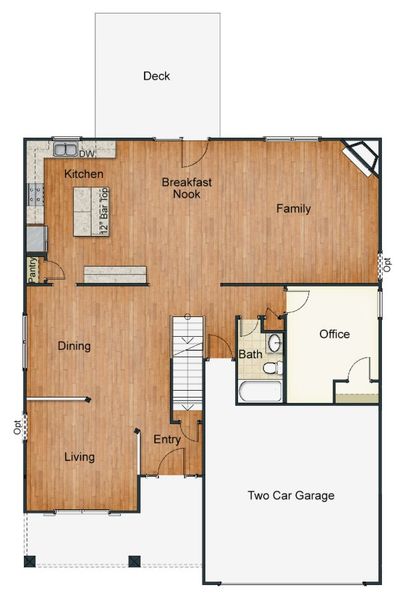 2D floor plan layout for the Fairfield Lux by Keystone Homes NC in Weybridge, Burlington, NC (Image 6).