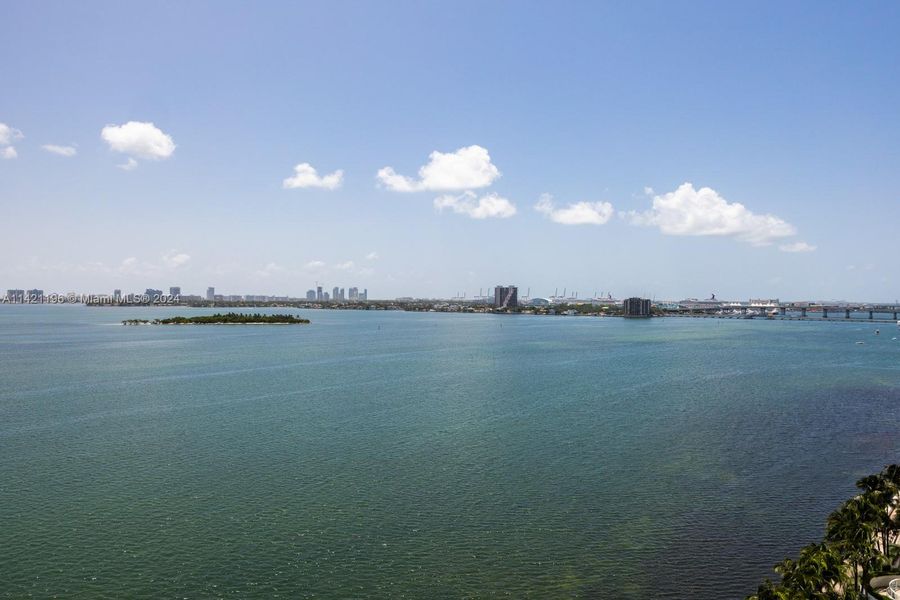 SE View to Venetian Causeway and Port of Miami