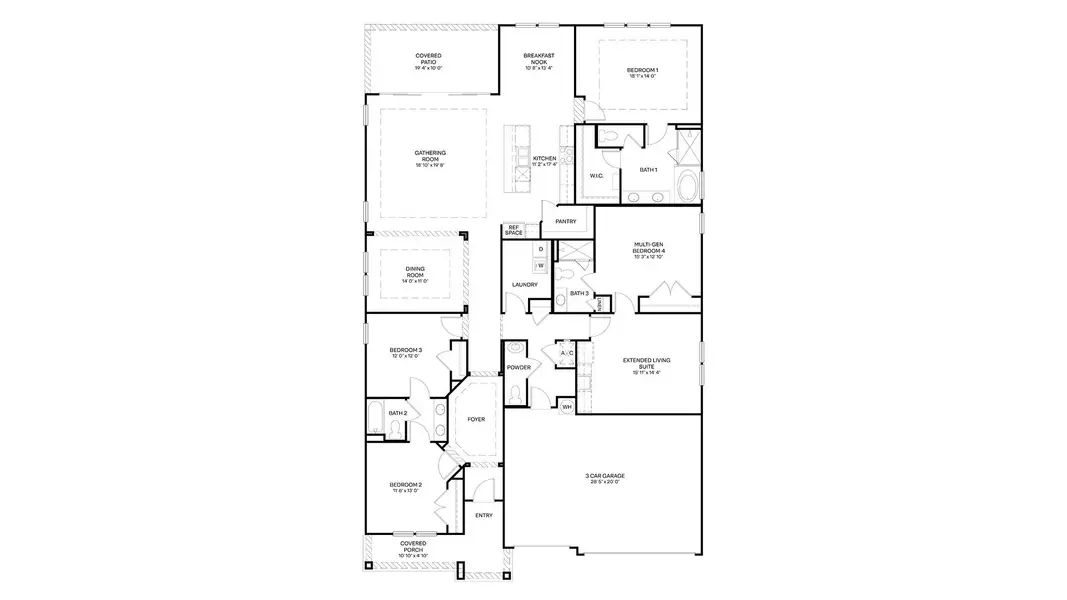 2D floor plan layout for the Vilano by D.R. Horton in Broward Key, Jacksonville, FL (Image 3). 2D floor plan layout for the Vilano by D.R. Horton in Broward Key, Jacksonville, FL (Image 3).