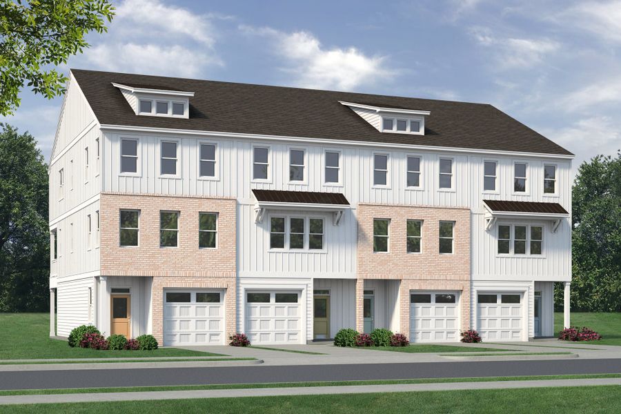 Front exterior of a new home in Anchors Bend Townes, Wilmington, NC, highlighting curb appeal (Image 27). Front exterior of a new home in Anchors Bend Townes, Wilmington, NC, highlighting curb appeal (Image 27).
