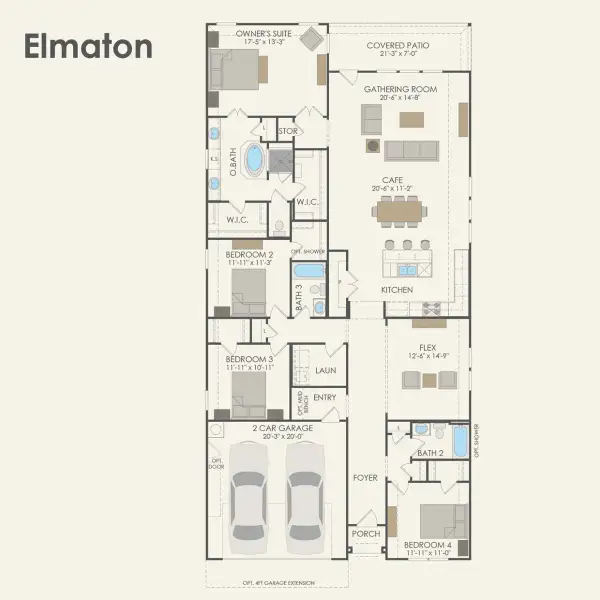 2D floor plan layout for the Elmaton by Pulte Homes in Spring Branch Preserve, Montgomery, TX (Image 3).