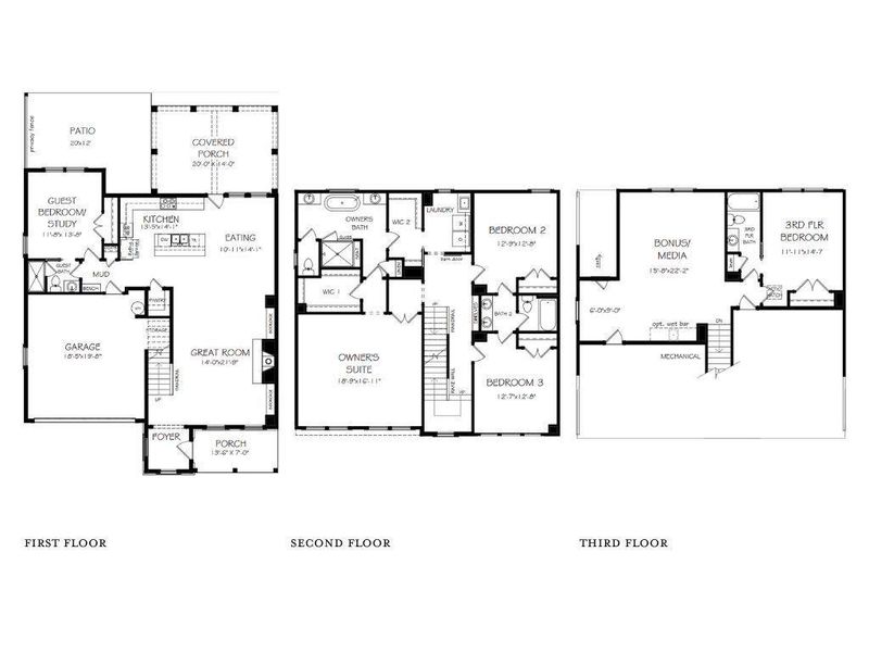 2D floor plan layout of this home in South on Main, Woodstock, GA (Image 3).