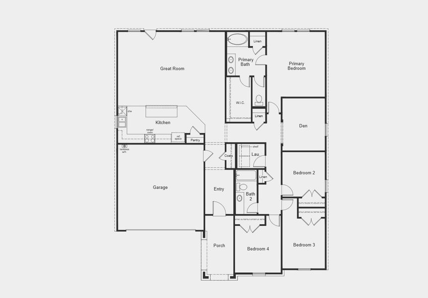2D floor plan layout for the Plan 2062 Modeled by KB Home in Sierra Vista at Kelly Ranch, Aledo, TX (Image 3).