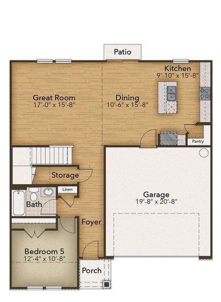 2D floor plan layout for the The Poppy by Chesapeake Homes in The Willows, Loris, SC (Image 3).