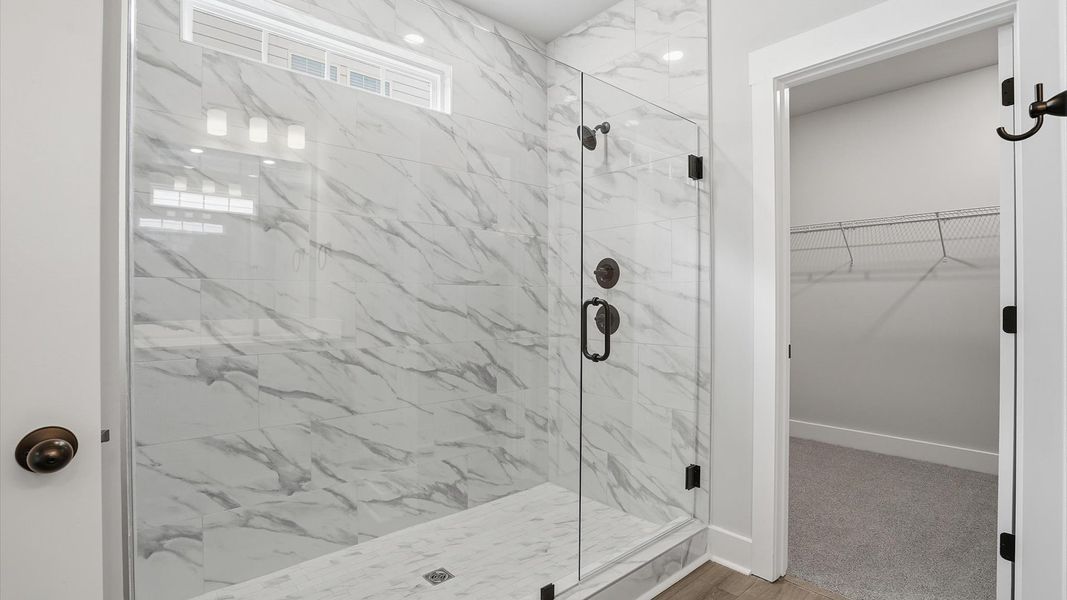 Superior en-suite primary bathroom with a stylish walk-in shower—crafted with high standards in mind near Downtown Anderson