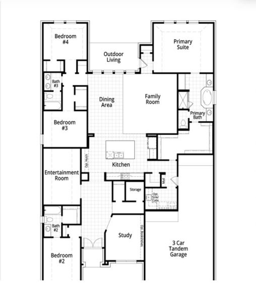 2D floor plan layout for the 213 Plan by Highland Homes in Briggs Ranch, San Antonio, TX (Image 5).