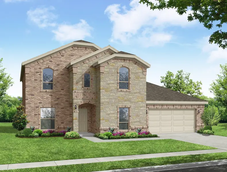 Representative exterior photo of a completed home built from the Radcliffe II by Impression Homes in Mountain Valley Lake, Burleson, TX (Image 9). Representative exterior photo of a completed home built from the Radcliffe II by Impression Homes in Mountain Valley Lake, Burleson, TX (Image 9).