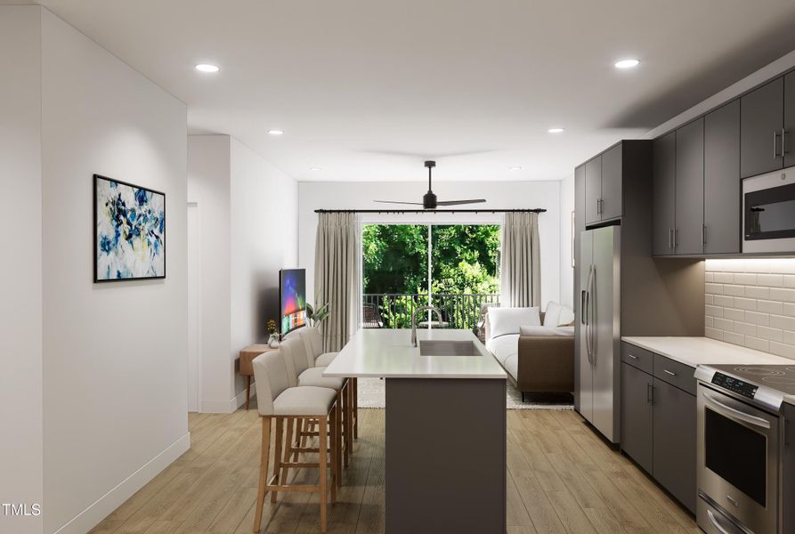 Unit 207 - Kitchen Living Rendering