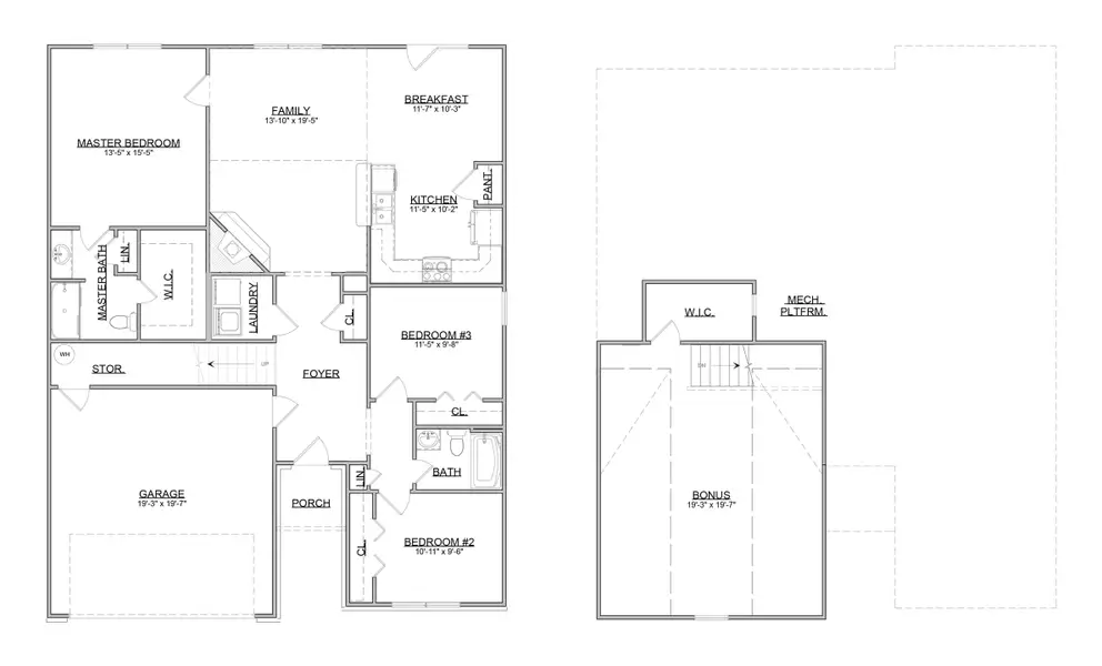 2D floor plan layout for the The Ashford by Smithbilt Homes in Manor in The Foothills, Maryville, TN (Image 2).