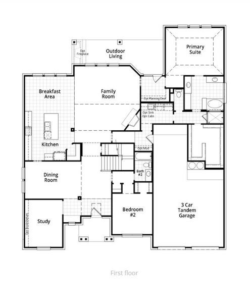 2D floor plan layout for the 267 Plan by Highland Homes in Pecan Square: 100ft. lots, Northlake, TX (Image 3).