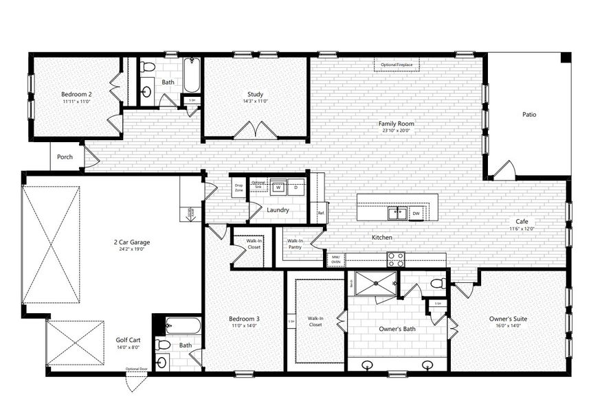 2D floor plan layout for the Verbena by Caldwell Homes in The Highlands, Porter, TX (Image 3). 2D floor plan layout for the Verbena by Caldwell Homes in The Highlands, Porter, TX (Image 3).