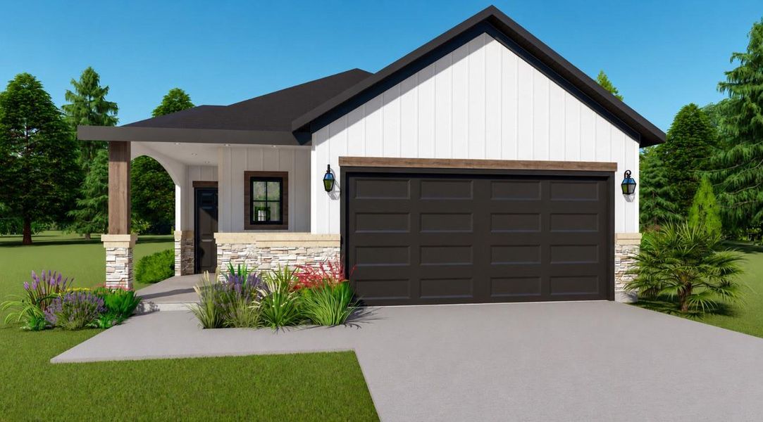 Front exterior of a new home in Wildwood Shores, Huntsville, TX, highlighting curb appeal (Image 2). Front exterior of a new home in Wildwood Shores, Huntsville, TX, highlighting curb appeal (Image 2).