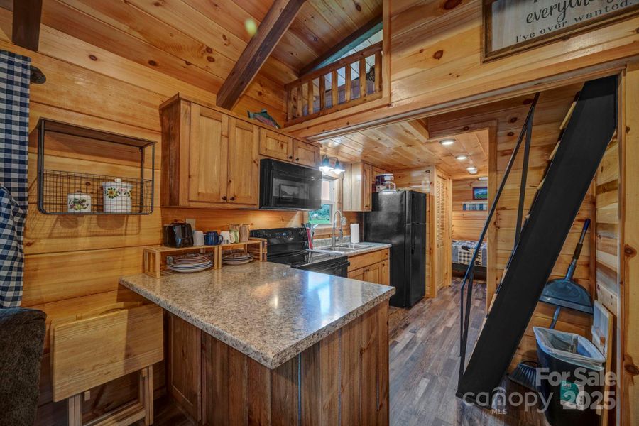 Stair access to sleeping loft