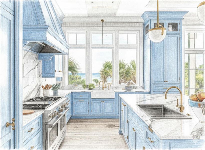 sketched image of kitchen