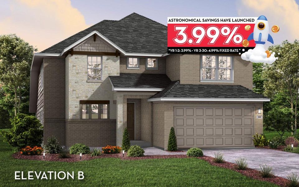 Front exterior of a new home in Creekhaven, Iowa Colony, TX, highlighting curb appeal (Image 1).