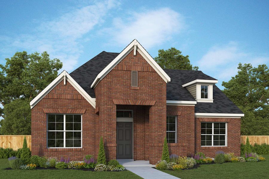 Front exterior of a new home in Talia – Garden Series, Mesquite, TX, highlighting curb appeal (Image 2). Front exterior of a new home in Talia – Garden Series, Mesquite, TX, highlighting curb appeal (Image 2).