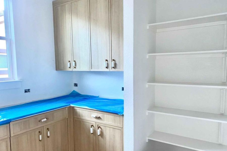Kitchen with light brown cabinetry