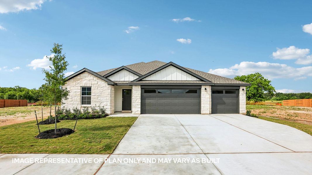 Front exterior of a new home in Riverview, Georgetown, TX, highlighting curb appeal (Image 16).