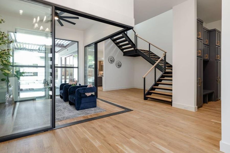 Office with closable glass doors