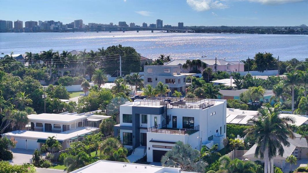 Aerial View with John Ringling Bridge and Sarasota in the background