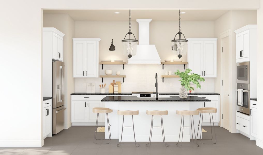 Kitchen with pendant lights