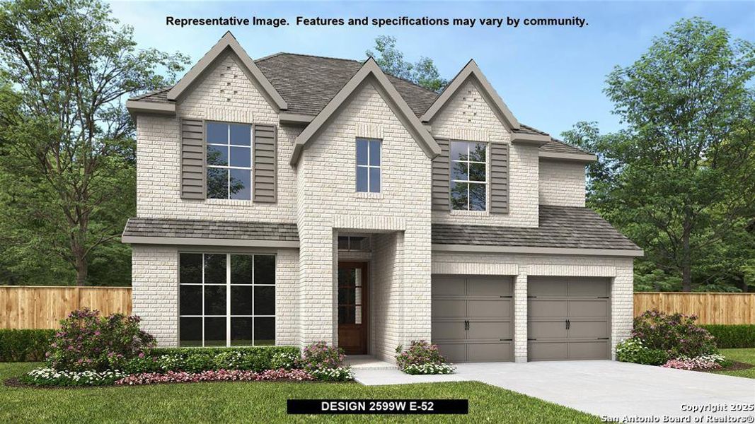 Front exterior of a new home in Meadows Of Mill Creek 50', Seguin, TX, highlighting curb appeal (Image 1).